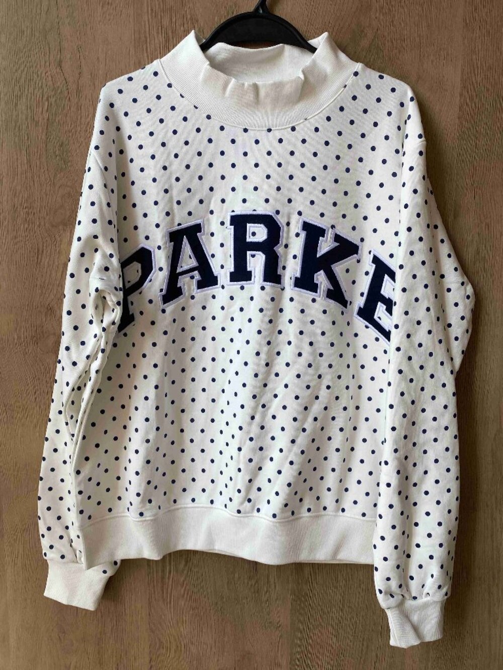 PARKE Navy Polka Dot Mock Neck Sweatshirt